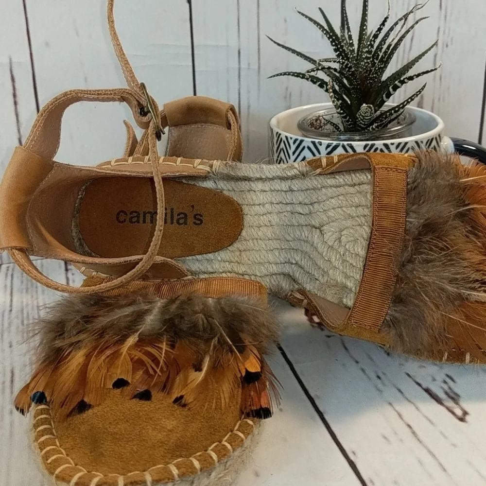 Camila's Feather Boho Chic Espadrilles‎ Women's 7.5/8